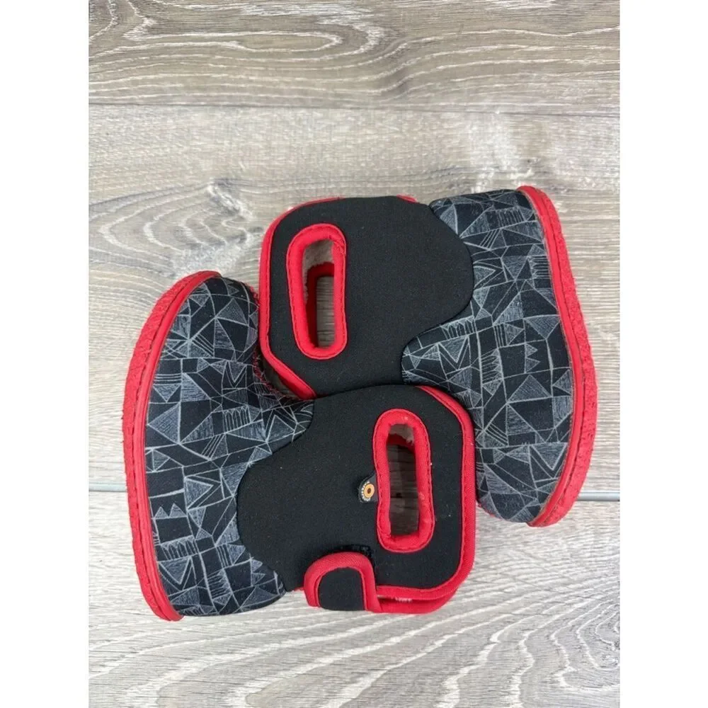 Bogs Waterproof 14f Maze Geometric Toddler Boy Sz 6 Red Black Pull On Rain Boots